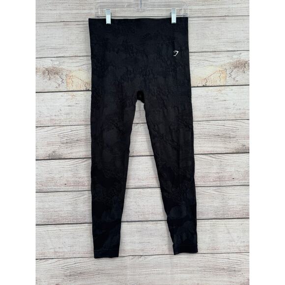 GymShark Adapt Camo Seamless Leggings Womens XL Black Gray Textured - Picture 1 of 9